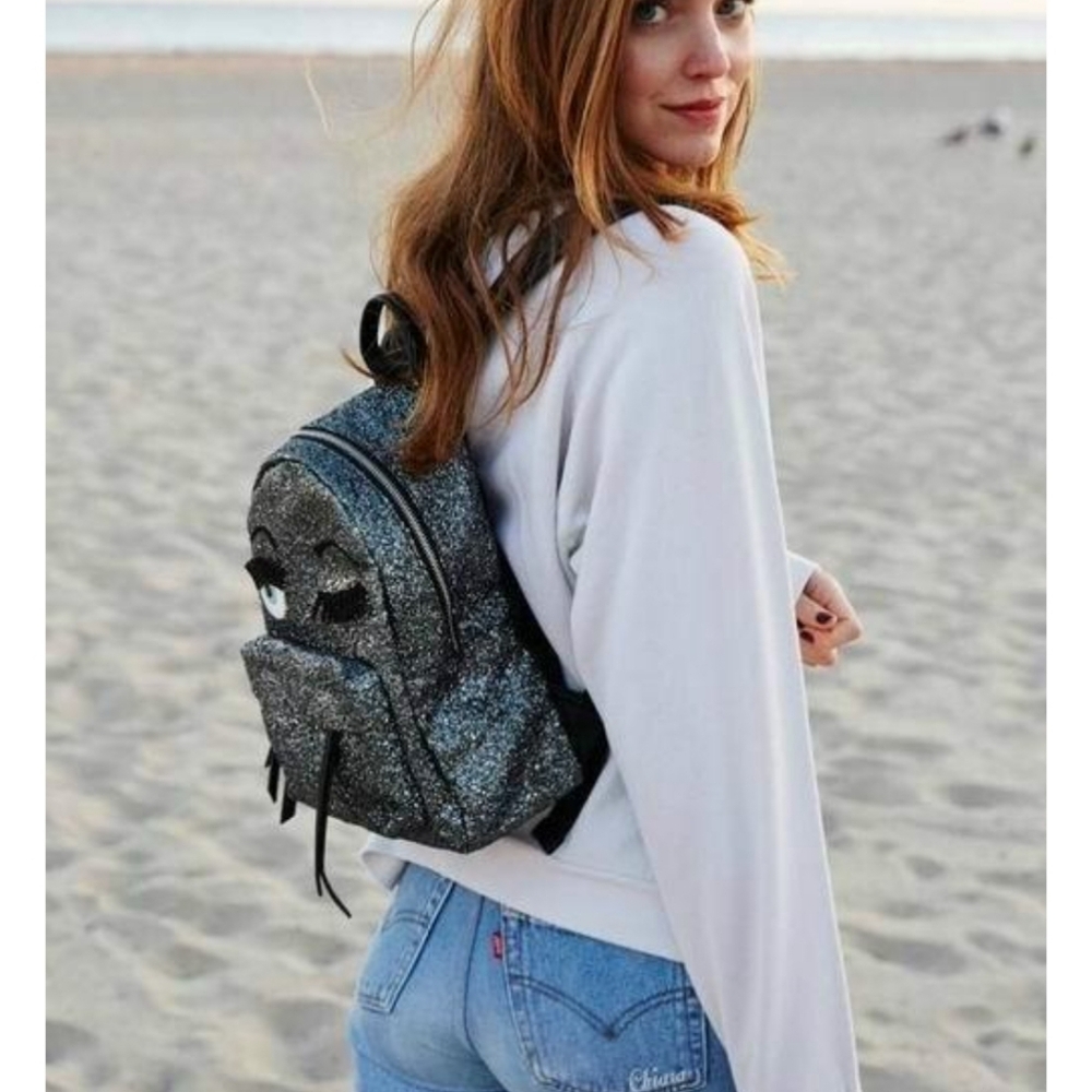 Chiara Ferragni Silver Glitter Eye Backpack - Picture 2 of 14